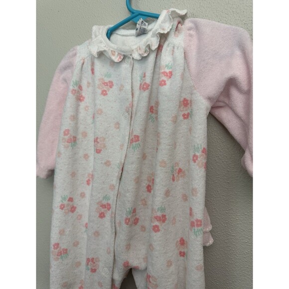 Vintage Carter's Made In The USA Pink Floral Terry Cloth Sleeper Lg 6-9 Months - Picture 3 of 9